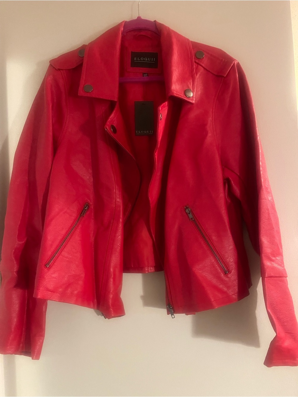 Eloquii Vibrant Red Faux-Leather Moto Jacket